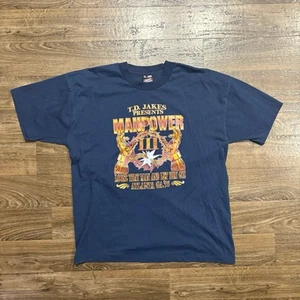 Vintage / Y2K 1995 T.D Jakes Manpower 3 Atlanta Dark Blue Graphic TShirt Size XL - Picture 1 of 7