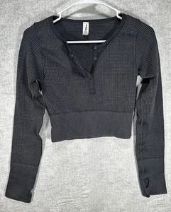 Neu ohne Etikett Aerie Offline Main Squeeze Waffel Cropped Henley Damen Small grau - Bild 1 von 6