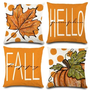 4pcs Fall Pillow Covers 18 x 18 Inch Autumn Pumpkin Maple Leaves Harvest Thro... - Picture 1 of 7