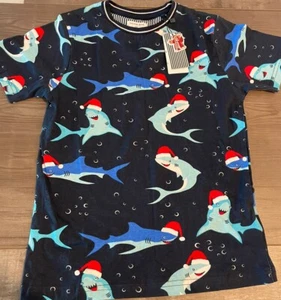 Cactus Boys Santa Shark Shirt Youth Size 7 Ocean Blue Christmas - Picture 1 of 6