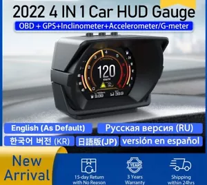 2022 Latest V63 Plus OBD HUD GPS Speed Inclinometer G-meter 4 in 1 HUD Gauge Car - Picture 1 of 6