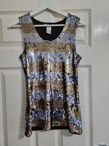 Alice + Olivia Sequin Party Top Sleeveless Vest Christmas Festive Silver Size S - Picture 1 of 4