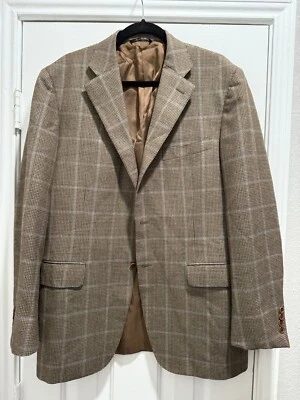Canali Blazer Mens Size 40R Beige Windowpane Plaid 100% Pure Wool Made in Italy - Image 1 of 4