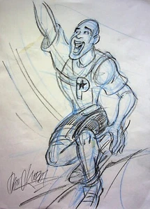 ProStars 1991 Firmado Dan Kubat Dibujado a Mano Personaje DIC Arte NBA NFL NHL - Imagen 1 de 2