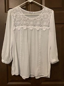 Figueroa & Flower Blouse Women's White Gauze Embroidered sz M - Picture 1 of 4