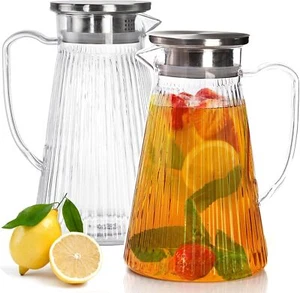 2 Pack Plastic Pitcher with Lid, 50 Oz Clear Water Pitchers, Unbreakable Tea Pit - Picture 1 of 8