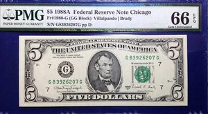 1988A $5 Federal Reserve Note Fr-1980-G Chicago PMG66 Gem EPQ - Picture 1 of 2