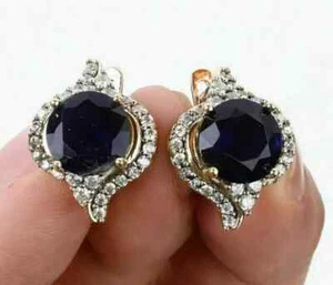 2 CT Round Cut Lab Created Sapphire Huggie Hoop Earrings 14K Yellow Gold Plated - Picture 1 of 4