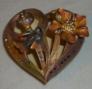 Jay Strongwater Swarovski Pink Blue Green Heart See Through Bird Trinket Box CCM - Picture 1 of 5