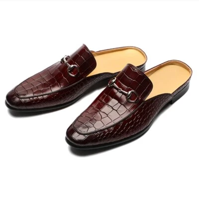 Men's Mules Slip On Slippers Backless Flats Black Shoes Faux Leather Loafers New - Image 1 of 4