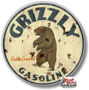 (GRIZ-1R) 6" ASPECTO OXIDADO BOMBA DE GAS GRIZZLY CALCOMANÍA DE GASOLINA LATA DE ACEITE LUBSTER - Imagen 1 de 1