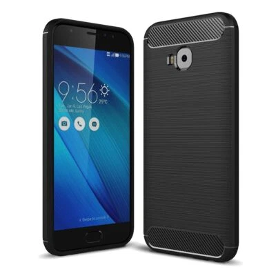 Custodia TPU In Fibra Di Carbonio Per Asus Zenfone 4 Selfie ZD553KL, Colore Nero - Immagine 1 di 4