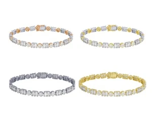 Baguette 5 4/5 CT Real Diamond Rectangular Cluster Bracelet 10K Gold 6MM 8" - Picture 1 of 7