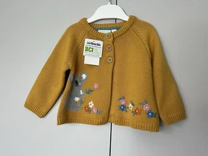 Jojo Maman Bebe Cardigan Age 6-12 Months Mustard Ochre Koala Embroidery NEW - Picture 1 of 24