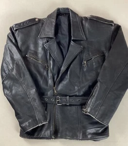 Vintage Leather Biker Jacket Motorcycle Jacket Black Size XL - Picture 1 of 19