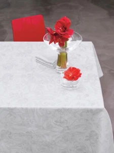 White Linen Tablecloth 69x126 jacquard woven in France Tivoli by LJF - Picture 1 of 3
