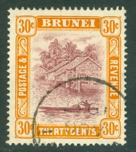 SG 76 Brunei 1924-37. 30c púrpura y naranja-amarillo. Muy bien usado - Imagen 1 de 1