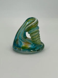 Colorful Art Glass Pen Holder Bud Vase Or Paperweight Blue Green Swirls - Picture 1 of 7