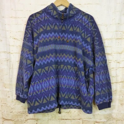 VTG 90s Express French Country Fleece Sweater Mens L Blue Geo Tribal Gorpcore - Image 1 of 4