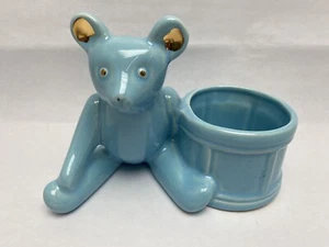 Vintage Royal Haeger Pottery Teddy Bear #267 Baby Blue Glaze Drum Planter MCM SL - Picture 1 of 14