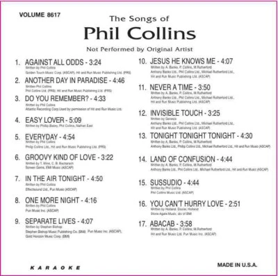 Karaoke CD+G 17 TRACKS Backstage PHIL COLLINS #8617 IN ORIGINAL Black Sleeve - Image 1 of 2