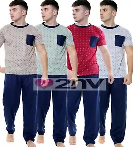 Mens Pyjama Set Short Sleeve Cotton Blend Crew Neck Lightweight Lounge Set M-2XL - Picture 1 of 17