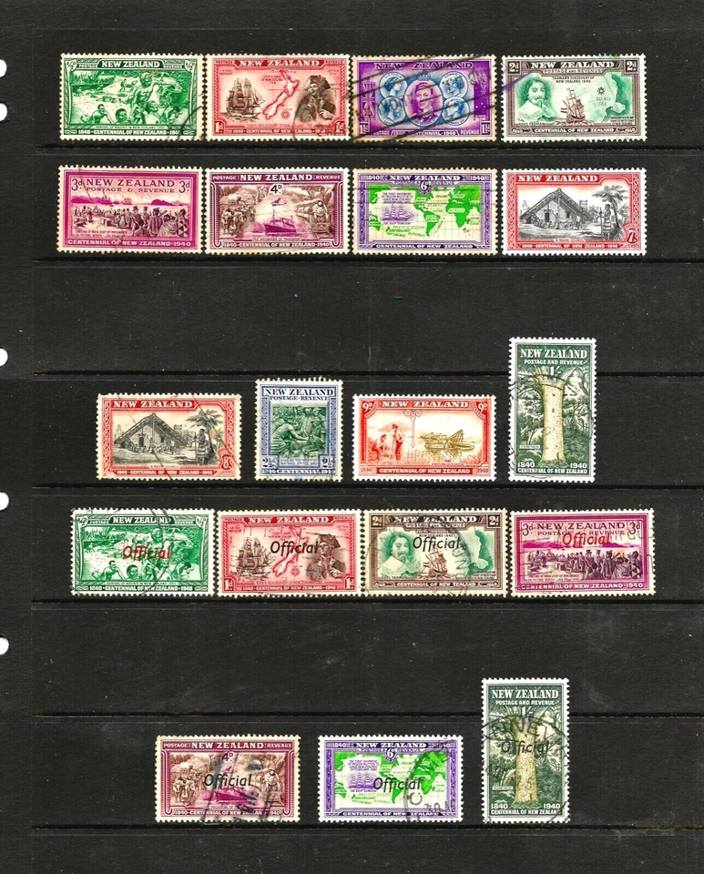 Новая Зеландия 1940 столетия и столетние чиновники, набор из 19 марок, U - Изображение 1 из 2