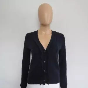 NWOT Miu Miu Navy Cashmere Cable Knit/Ruffle V-Neck Cardigan/Sweater 38/US 2 - Picture 1 of 11