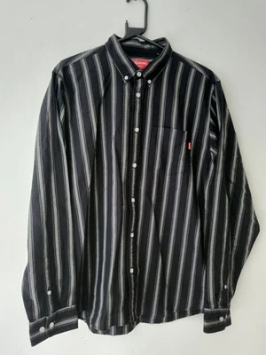 Рубашка FW18 Supreme Oxford черная полоса размер L большая на пуговицах с длинным рукавом  - Изображение 1 из 4