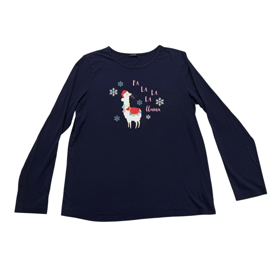 Avon Christmas Shirt Womens Medium M Blue FA LA LA LA Llama Long Sleeve Holiday - Image 1 of 4