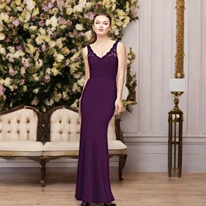David's Bridal Bridesmaid Maxi Dress Sleeveless Lace Stretch-Crepe Party Gown - Picture 1 of 9
