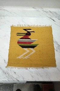 Vintage 1960s South American Woven Tapestry Rug Wall Hanging Bird Road Runner - Picture 1 of 6