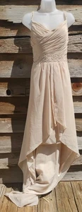 Jaeden Beige High Low Chiffon Formal Gown 14 Sequin Waist Evening Prom Dress NWT - Picture 1 of 12
