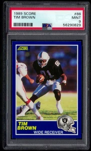1989 SCORE RC #86 TIM BROWN HOF - L.A. RAIDERS - PSA 9 MINT ROOKIE  #56290829 - Picture 1 of 2