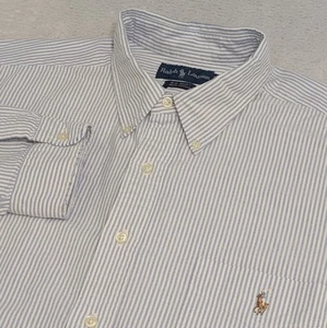 Ralph Lauren The Big Shirt Men's 2XL Blue White Striped Long Sleeve Flesh Pony - Picture 1 of 9