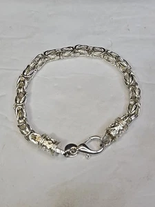Sterling Silver Bracelet 8 Inch Round Snail Chain Link Boho Hippie Surfer - Picture 1 of 9