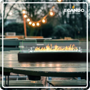 Freestanding Bioethanol Fireplace Insert 70 cm black with glass Garden-Patio - Picture 1 of 14