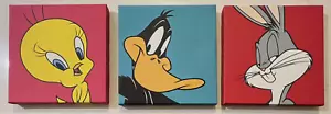 Looney Tunes Framed Stretched Canvas Art Prints Set of 3 - Bugs/Daffy/Tweety VGC - Picture 1 of 6