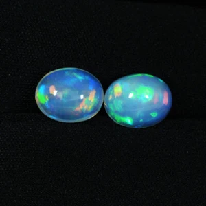 3.87 ct FINE GRADE FULL RAINBOW PLAY NATURAL RAINBOW OPAL Cabochon Pair SPL - Picture 1 of 2