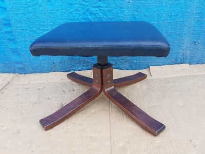 Mid century footstool with leather cover - Image 1 of 4