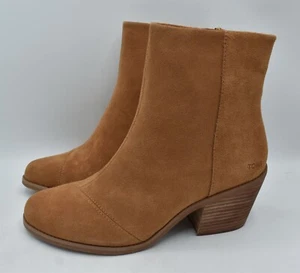 Toms Womens Size 8 Juliet Tan Suede Block Heel Booties Boots Shoes - Picture 1 of 15