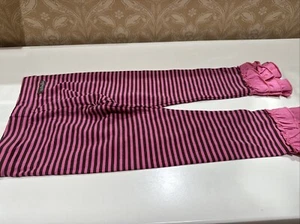 NEW Matilda Jane Girls Size 4 Pink & Brown Striped Leggings Ruffled Ankles - Picture 1 of 4