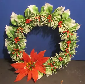 Vintage Plastic Christmas Door Wreath Large 16" Poinsettia Mid Century - Picture 1 of 3