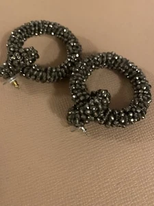 Bauble bar Earrings Black/Silver Sparkle Hoops - Picture 1 of 2