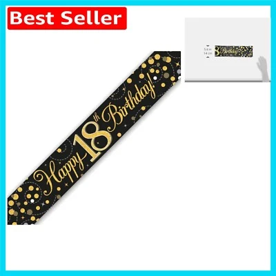 Indoor Use 9ft Gold & Black Holographic 18th Birthday Banner - Hand Wash Only - Image 1 of 3
