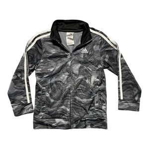 ADIDAS Track Jacket Boys 6 Gray Abstract Side Pockets Mock Neck Full Zip DEFECT - Picture 1 of 5