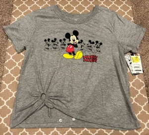 NWT Disney Mickey Mouse Side Drawstring Tie T-shirt Juniors 7/9 Heather Grey - Picture 1 of 3
