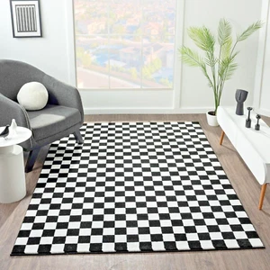 RUGS AREA RUGS CARPETS 5X7 RUG LARGE CHECKERED BLACK & WHITE COOL 5X7 KIDS RUGS - Picture 1 of 7