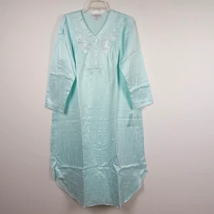 Miss Elaine Embroidered Nightgown Petite Size PS Blue Long Grandmacore - Picture 1 of 10