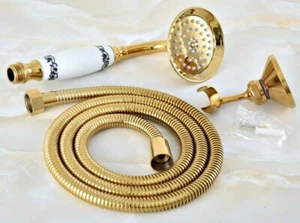 Gold Color Brass Bathroom Hand-held Shower Head & 1.5m Shower Hose & Bracket - Picture 1 of 7